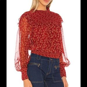 NWT Free People Roma Smocked Red Floral Blouse